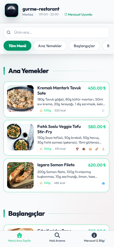 Akıllı QR Menü Telefon Görünümü